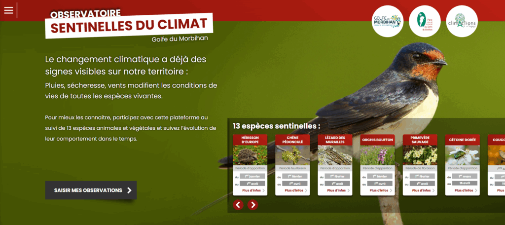page d'accueil du site web sentinelle du climat